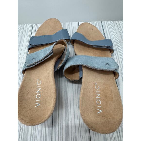 Vionic Bayu Slide Sandals Women's Sz 7 Blue Suede Adjustable Comfort Wedge Shoes - Picture 6 of 7